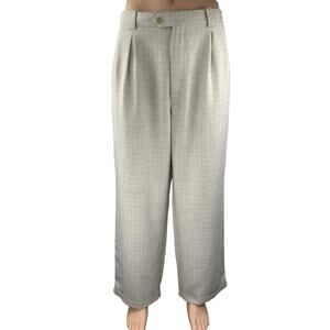 Fashion Focus Cream Grid Checkered Pleated High Waist Wide Leg Trousers Pants 34